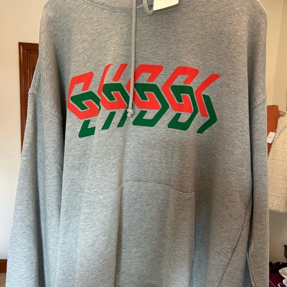 Men's Gucci chain, print jersey, cotton hoodie, size XXL made in Italy